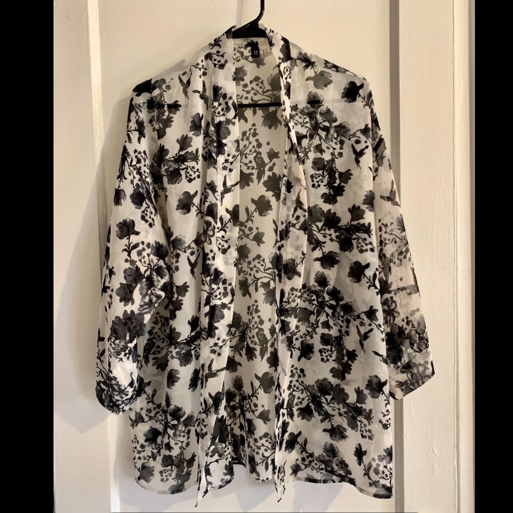Divided H&M Black and White Floral Chiffon Cardigan